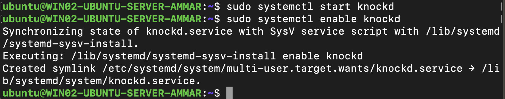 knockd configured for startup