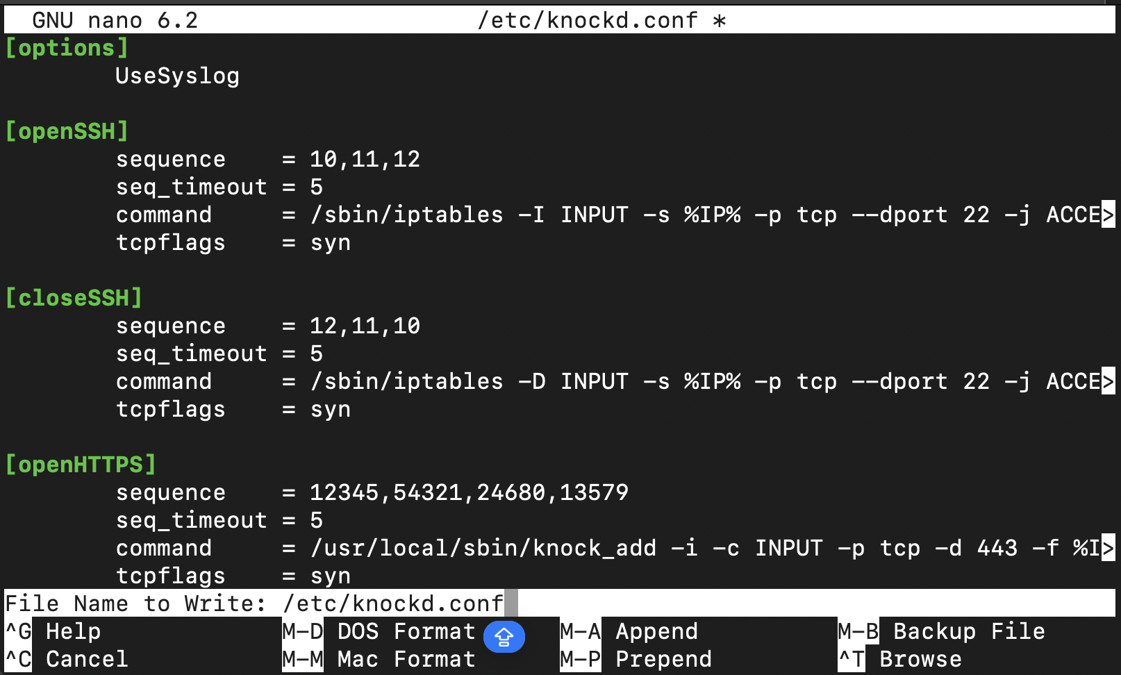 knockd configured for ssh