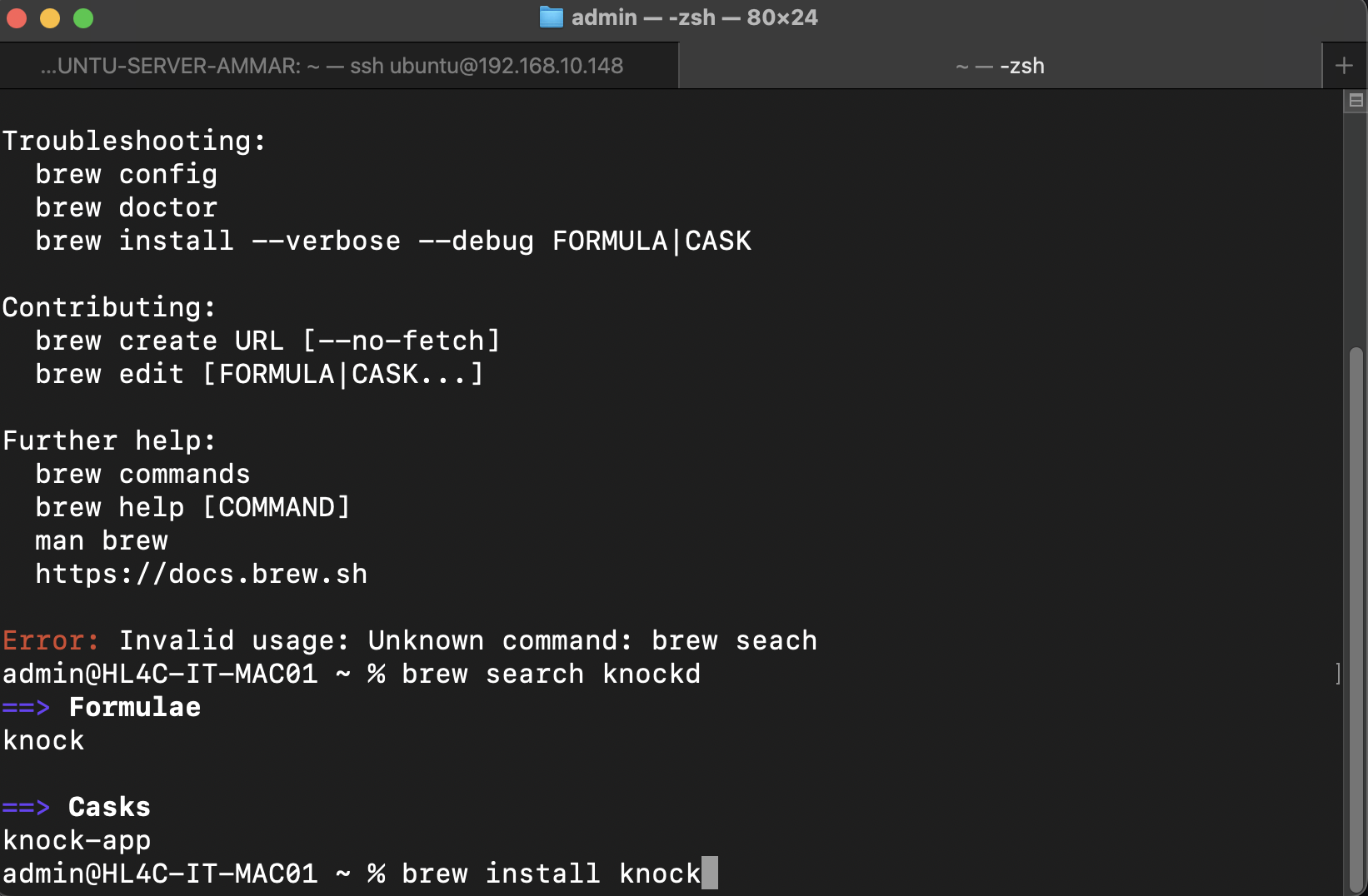 knock package on mac, ssh session initiator